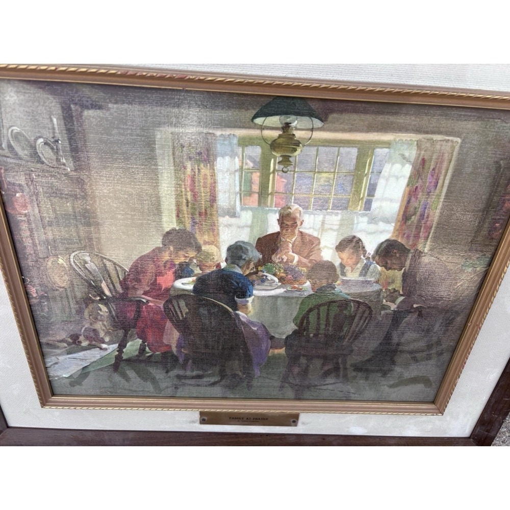 Haddon Sundblom (Family At Prayer) Art Print Wood Frame Mcm Painted Canvas - Picture 2 of 5